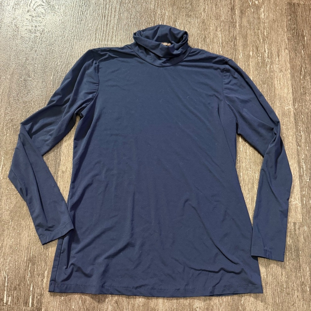 J.McLaughlin Turtleneck Women S Navy Blue Long Sleeve Stretch Solid Base Layer